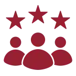 Decades of Expertise Icon of three silhouettes with stars above them.