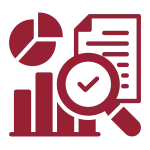 On The Ground Truth Icon of bar and pie charts with a document and magnifying glass.