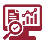 Structured Local Data Icon of a screen with charts and graphs and a magnifying glass.